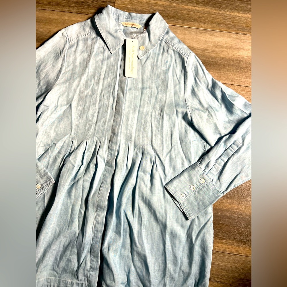 NWT Soft Surroundings Revelle Tencel Shirt Light‎ Chambray - Small